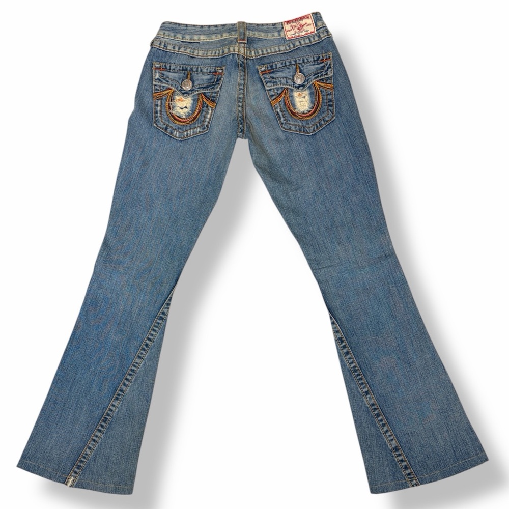 True Religion Joey Big T Low Rise Flare Jeans Distressed 28